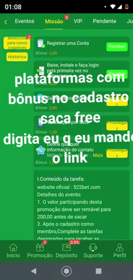 plataformas com bônus no cadastro e saca no free